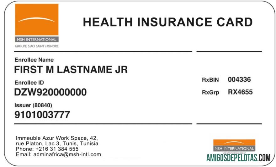 Cartão de Seguro de Saúde da Guiné Bissau exemplo real